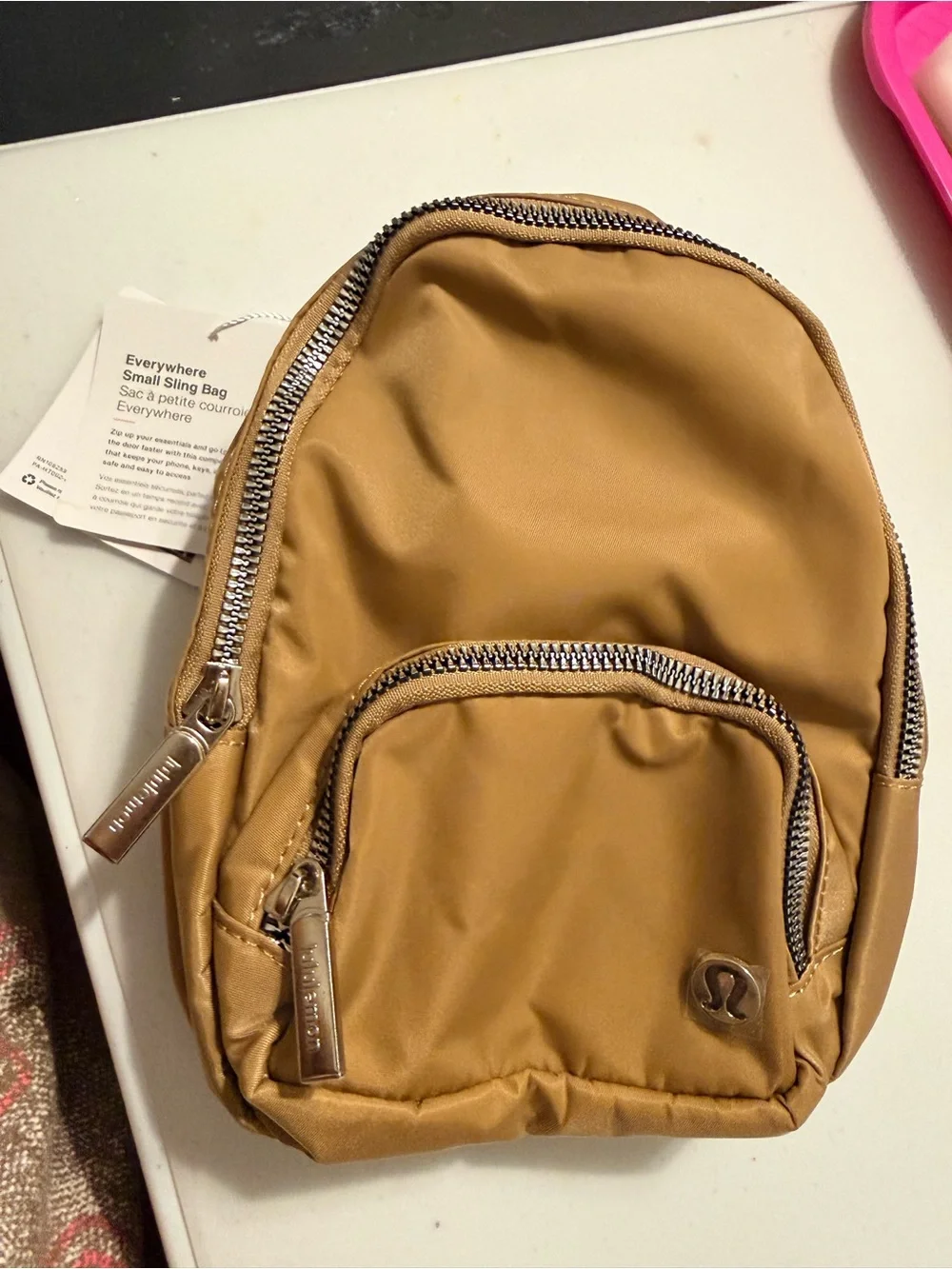 lululemon athletica Tan Mini Backpack Pouch with Silver Hardware